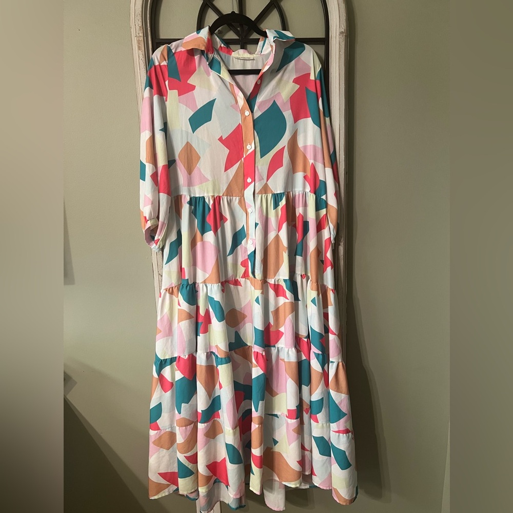 Colorful Abstract Print Long Sleeve Dress